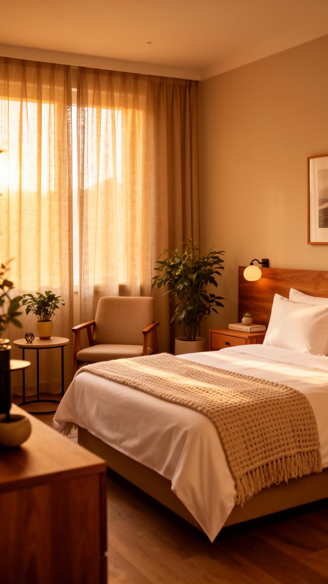 Boutique hotel room at golden hour